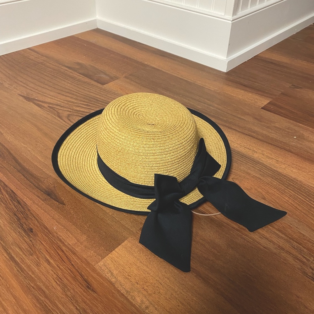 Tan Floppy Hat with Black Bow